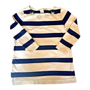 J Crew Crewcuts Stripped Cotton Long Sleeve Tee Sequin Star Navy Cream Size 8
